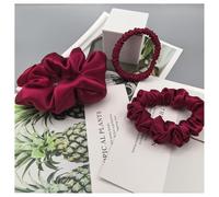 BrightGlow Set di 3 elastici per capelli da donna, 100% pura seta di gelso, con fiori, elastici per capelli per coda di cavallo, accessori per capelli, rosso vino