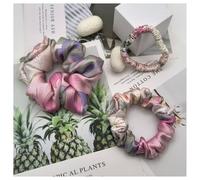 BrightGlow Set di 3 elastici per capelli da donna, 100% pura seta di gelso, con fiori, elastici per capelli, per coda di cavallo, accessori per capelli, viola