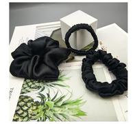 BrightGlow Set di 3 elastici per capelli da donna, in 100% pura seta di gelso, con fiori, elastici per capelli, per coda di cavallo, accessori per capelli, colore nero