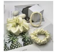 BrightGlow Set di 3 elastici per capelli da donna, in 100% pura seta di gelso, con fiori, elastici per capelli, elastico per coda di cavallo, anelli per capelli, colore giallo chiaro