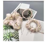 BrightGlow Set di 3 elastici per capelli da donna, in 100% pura seta di gelso satinato, con fiori, elastici per capelli, per coda di cavallo, accessori per capelli, rosa chiaro