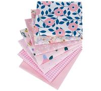 BrightGlow Set di tessuti in cotone per patchwork, 100% cotone, 7 pezzi, 50 x 50 cm, stoffa per quilting, scampoli di tessuto, twill, per lavori fai da te, tessuto di cotone, rosa, 1#
