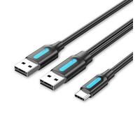 Brightium Cavo USB-C a 2xUSB-A 2.0-1m nero 3A di potenza consente di collegare più dispositivi con velocità ed efficienza.