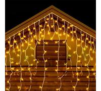 Brightium Ghirlanda di luci a LED a ghiacciolo, 100 luci, 5 m x 0,6 m, 8 funzioni, IP44, batteria 3 AA, interno ed esterno, timer.