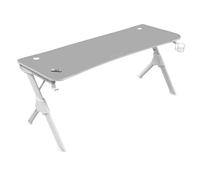 Brightium Tavolo Gaming - Spazio per 3 monitor, struttura in acciaio a Y, supporta 100 kg, finitura in fibra di carbonio, gestione dei cavi, colore bianco.