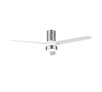 Brightium Ventilatore DC Teo 24W in nichel elegante, luce 2950 lm e ha 3 pale bianche. Controllo remoto e temperature della luce regolabili (3000-4000-6000K), oltre a memoria e timer.