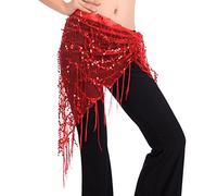 Brightup Donna Belly Dance Costume triangolo della sciarpa dell'anca Paillettes scialle Taglia unica Rosso