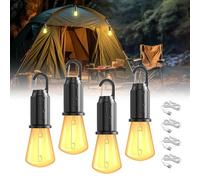 BrightWish Lampe de camping rechargeable, lanterne LED portable, 3 modes de luminosité, étanche IP65, lampe de tente pour camping, randonnée, urgence, 4 pièces