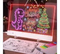BrightWish Lavagna LED per note con 12 penne colorate, 35x25 cm, lavagna da disegno LED in acrilico illuminato ricaricabile con supporto, lavagna magica per ufficio, casa, caffè, regalo