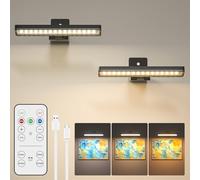 BrightWish Luce per Quadri Senza Fili, Lampada da Parete Ricaricabile con Telecomando, 3 Temperature di Colore, 10 Livelli di Luminosità Regolabile, Timer, per Dipinti, Specchio e Freccette