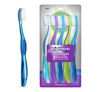 BrightWorks Dazzling Clean - Spazzolino da denti manuale, setole morbide, progettato per pulire tra i denti (confezione da 10)