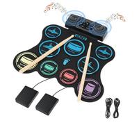 Brigle Set di batteria elettrica, 9 pad per bambini, roll-up pratica Drum Pad con cuffie, MIDI, altoparlanti stereo incorporati Bacchette per batteria Pedali 10 ore di riproduzione