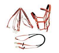 Briglia da corsa in PVC for cavalli arabi, testiera in gomma impermeabile, redini, cavezza western(Orange)