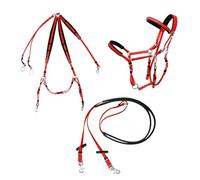 Briglia da corsa in PVC for cavalli arabi, testiera in gomma impermeabile, redini, cavezza western(Red)