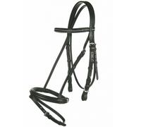 Briglia inglese in cuoio con frontalino strass e redini in tela Hkm Sports Equip