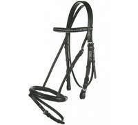 Briglia inglese in cuoio con frontalino strass e redini in tela Hkm Sports Equip