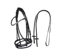 Briglia inglese in cuoio con strass bicolore su frontalino Equestro