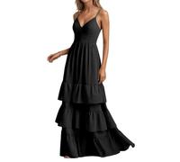 BRIGOW Abito da donna in chiffon a più livelli con volant da damigella d'onore, spalline sottili pieghettate abiti da sera formali con fiocco BY182, Nero , 64