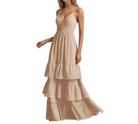 BRIGOW Abito da donna in chiffon a più livelli con volant da damigella d'onore, spalline sottili pieghettate abiti da sera formali con fiocco BY182, Champagne, 50