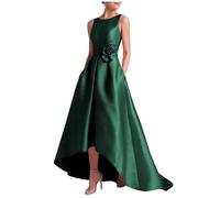 BRIGOW Abito da donna in raso Hi-Low Madre della Sposa Girocollo Abito Formale Una Linea Abito per Matrimonio con Tasche con Spacco BY038C, Verde smeraldo, 38