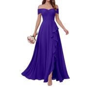 BRIGOW Abito da sera formale da donna con spalle scoperte in chiffon corsetto da damigella d'onore una linea lunga increspata abito da sera con fessura BY233, Viola, 38