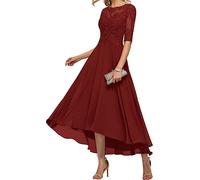 BRIGOW Abito da sposa in pizzo con applique per madre della sposa abiti da ballo di fine anno pieghe abiti da cocktail taglie forti, Borgogna, 50