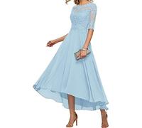 BRIGOW Abito da sposa in pizzo con applique per madre della sposa abiti da ballo di fine anno pieghe abiti da cocktail taglie forti, azzurro cielo, 48