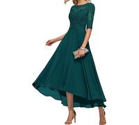 BRIGOW Abito da sposa in pizzo con applique per madre della sposa abiti da ballo di fine anno pieghe abiti da cocktail taglie forti, Pavone, 40