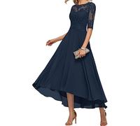 BRIGOW Abito da sposa in pizzo con applique per madre della sposa abiti da ballo di fine anno pieghe abiti da cocktail taglie forti, Marina Militare, 48