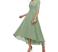 BRIGOW Abito da sposa in pizzo con applique per madre della sposa abiti da ballo di fine anno pieghe abiti da cocktail taglie forti, Verde, 44
