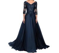 BRIGOW Applique in pizzo Madre della Sposa Abito per Matrimonio Prom Abiti da Cocktail Chiffon Plus Size, Marina Militare, 44