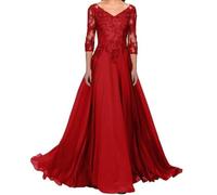 BRIGOW Applique in pizzo Madre della Sposa Abito per Matrimonio Prom Abiti da Cocktail Chiffon Plus Size, Rosso, 56