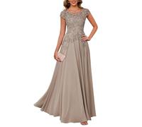 BRIGOW Applique in pizzo Madre della Sposa Abito per Matrimonio Prom Abiti da Cocktail Chiffon Plus Size, Tortora, 44
