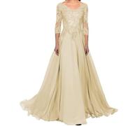 BRIGOW Applique in pizzo Madre della Sposa Abito per Matrimonio Prom Abiti da Cocktail Chiffon Plus Size, Champagne, 54