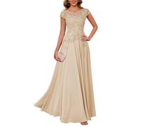 BRIGOW Applique in pizzo Madre della Sposa Abito per Matrimonio Prom Abiti da Cocktail Chiffon Plus Size, Champagne, 52