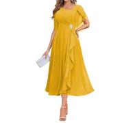 BRIGOW Lunghezza tè chiffon madre della sposa abito una linea abiti da ballo abiti da cocktail perline plus size, giallo senape., 50