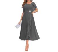 BRIGOW Lunghezza tè chiffon madre della sposa abito una linea abiti da ballo abiti da cocktail perline plus size, Grigio, 40