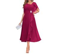 BRIGOW Lunghezza tè chiffon madre della sposa abito una linea abiti da ballo abiti da cocktail perline plus size, Fucsia, 46
