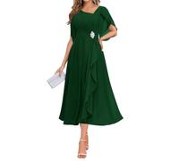 BRIGOW Lunghezza tè chiffon madre della sposa abito una linea abiti da ballo abiti da cocktail perline plus size, Verde smeraldo, 56