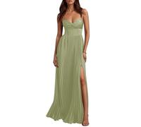 BRIGOW Raso pieghe abiti da damigella d'onore per le donne una linea corsetto abito formale lungo abito da sposa ospite con fessura BY035, Salvia polverosa., 60