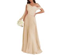 BRIGOW Una spalla abiti da damigella d'onore delle donne chiffon pieghettato una linea maxi abito da sera lungo formale BY042, Champagne, 52