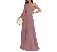BRIGOW Una spalla abiti da damigella d'onore delle donne chiffon pieghettato una linea maxi abito da sera lungo formale BY042, malva, 50