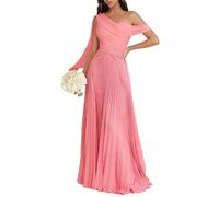BRIGOW Una spalla abiti da damigella d'onore delle donne chiffon pieghettato una linea maxi abito da sera lungo formale BY042, Corallo, 62