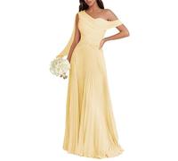 BRIGOW Una spalla abiti da damigella d'onore delle donne chiffon pieghettato una linea maxi abito da sera lungo formale BY042, Giallo, 54