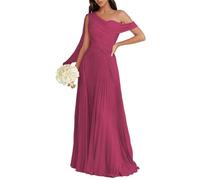 BRIGOW Una spalla abiti da damigella d'onore delle donne chiffon pieghettato una linea maxi abito da sera lungo formale BY042, Fucsia, 48
