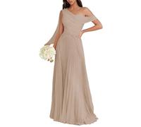 BRIGOW Una spalla abiti da damigella d'onore delle donne chiffon pieghettato una linea maxi abito da sera lungo formale BY042, Tortora, 48