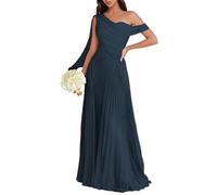 BRIGOW Una spalla abiti da damigella d'onore delle donne chiffon pieghettato una linea maxi abito da sera lungo formale BY042, blu navy, 42