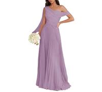 BRIGOW Una spalla abiti da damigella d'onore delle donne chiffon pieghettato una linea maxi abito da sera lungo formale BY042, Glicine, 54