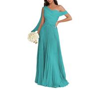 BRIGOW Una spalla abiti da damigella d'onore delle donne chiffon pieghettato una linea maxi abito da sera lungo formale BY042, Blu acqua, 38