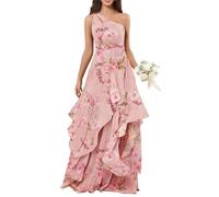 BRIGOW Una spalla chiffon damigella d'onore abito a più livelli Increspature Maxi A-line Impero Vita Flowy Formale Elegante Abito da Sera BY041, Z Floral Dusty Rose C, 58